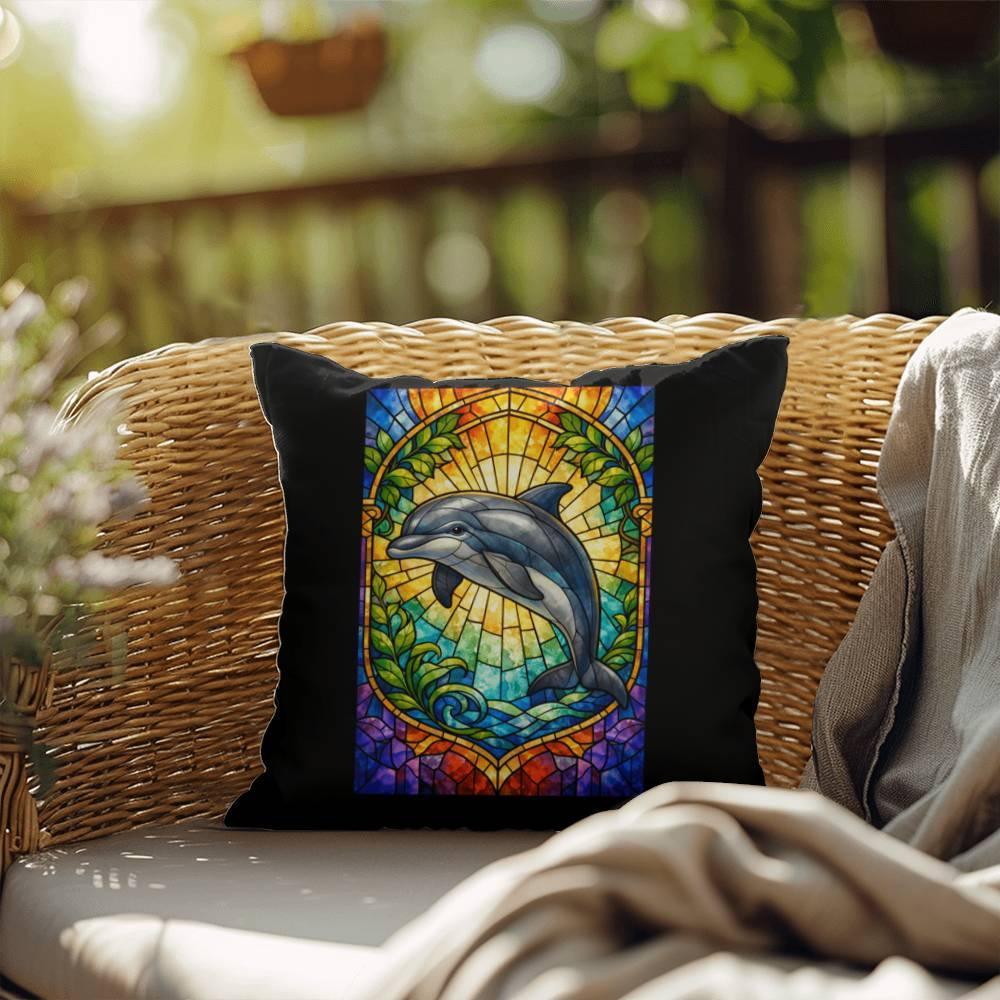 Shop our dolphin stained glass style throw pillow featuring the 20" x 20" style option from MySisterIsASurvivor.