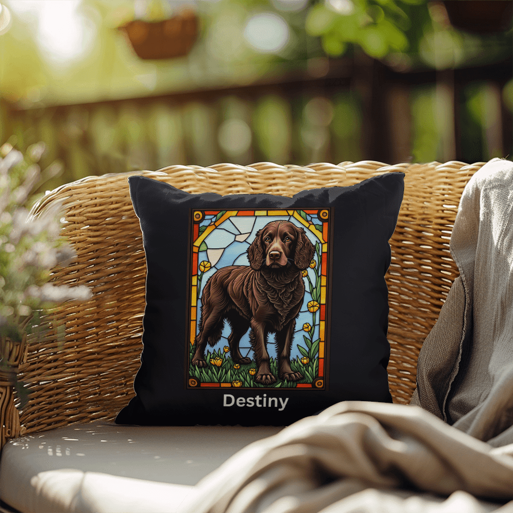 American Water Spaniel Stained Glass Pillow, custom throw for couch, garden, and pet lovers