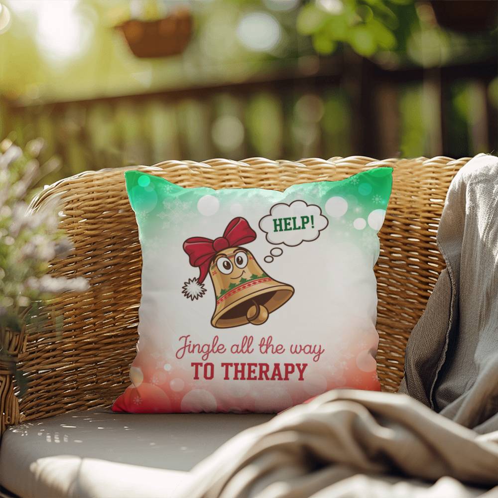 Jingle All the Way to Therapy Throw Pillow - Christmas humor mental health home décor pillow