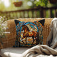 Horse stained glass throw pillow, equestrian animal decor, indoor outdoor cozy home accent