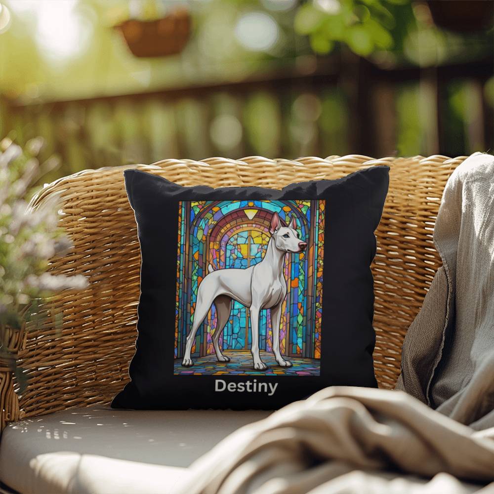 Doberman Pinscher (White) Indoor/Outdoor Pillow - Personalized Stained Glass Dog Tribute & Comfort Gift