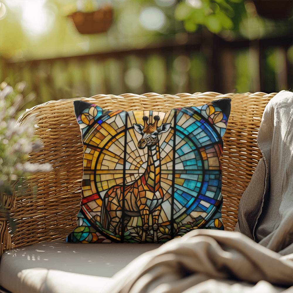 Giraffe stained glass throw pillow, jungle animal wildlife decor, indoor outdoor home accent