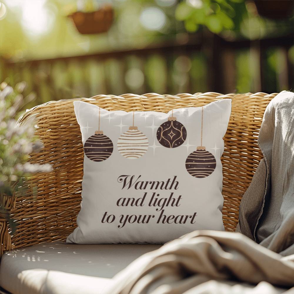 Warmth and Light to Your Heart Throw Pillow - Cozy Christmas pillow for comfort and peace