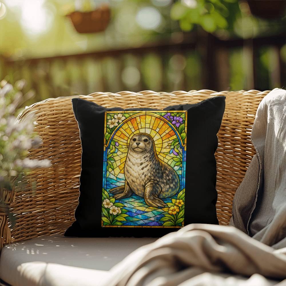 Shop our premium seal stained glass style throw pillow from MySisterIsASurvivor.