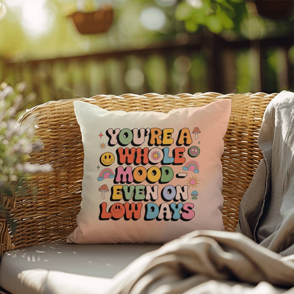 You're A Whole Mood - Even On Low Days: Indoor/Outdoor Pillow - Groovy Affirmation for Emotional Wellness & Positive Vibes