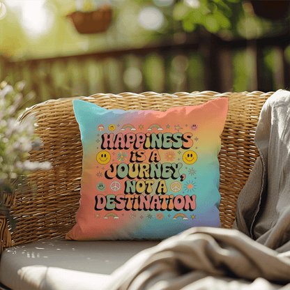 Happiness Is a Journey personalized indoor outdoor pillow mindful home decor - MySisterIsASurvivor