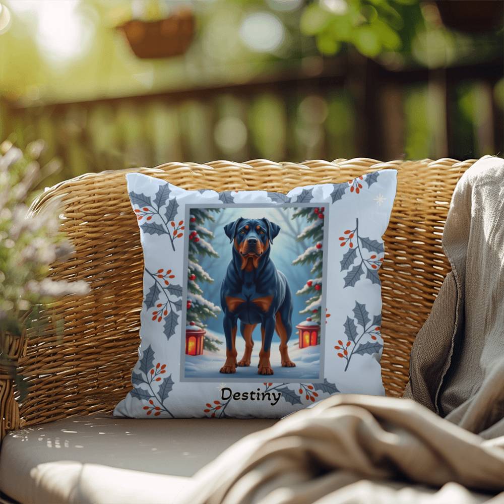 Rottweiler Blue Pillow - Guardian Rottweiler pillow, winter dog throw, indoor/outdoor home accent