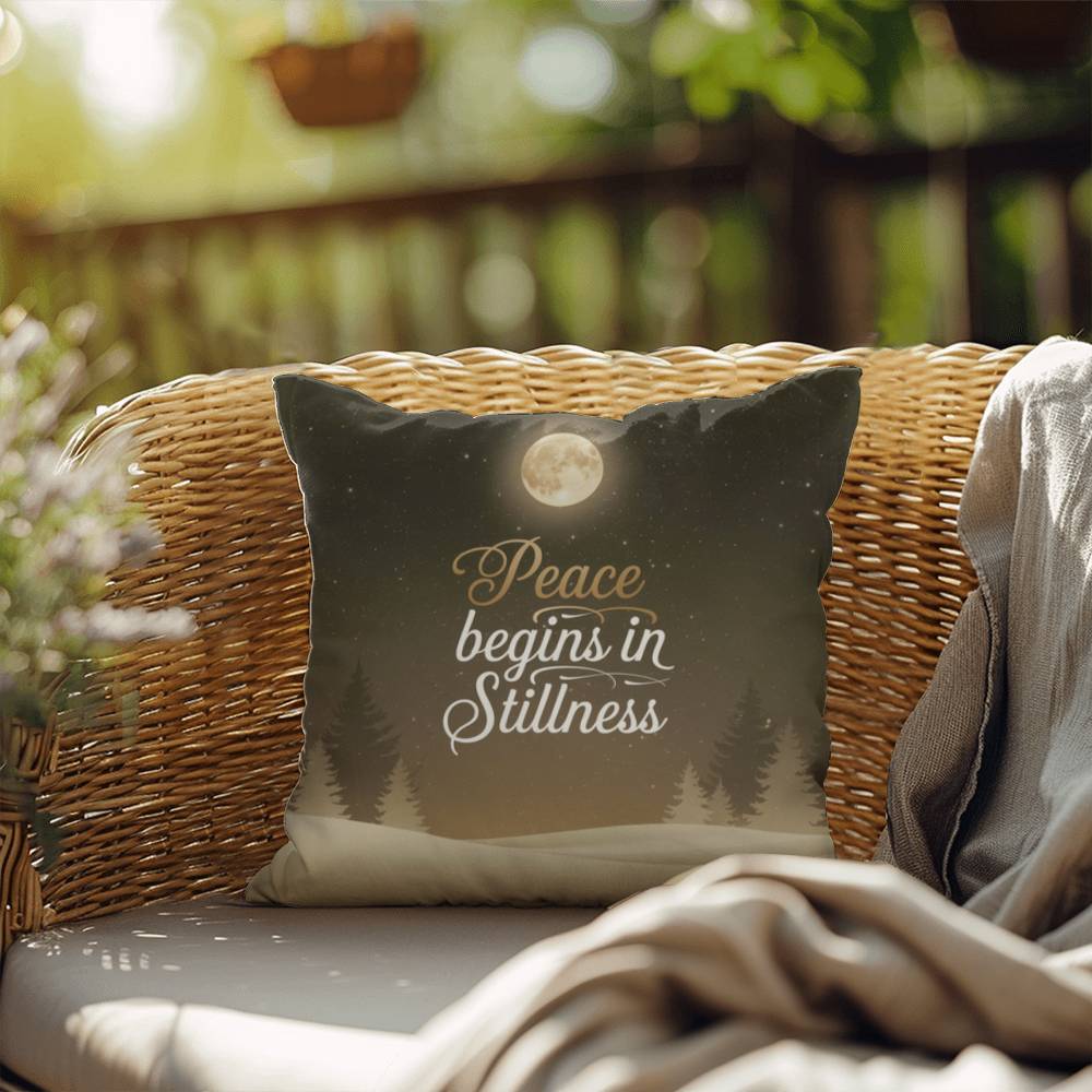 Peace Begins in Stillness Throw Pillow - Mindful Christmas décor for calm and inner peace