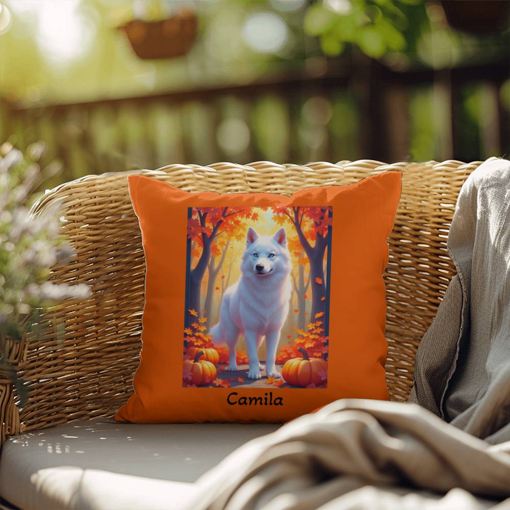 White Husky pillow, personalized indoor outdoor dog cushion, cozy home accent - MySisterIsASurvivor