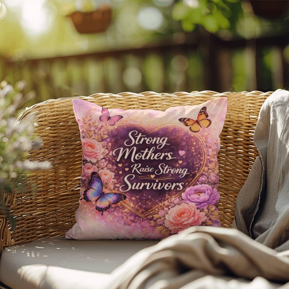 Shop our strong mothers raise strong survivors throw pillow featuring the 20" x 20" style option from MySisterIsASurvivor.