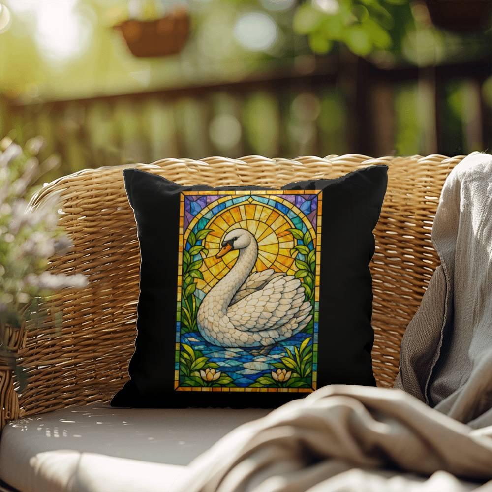 Shop our premium swan stained glass style throw pillow from MySisterIsASurvivor.