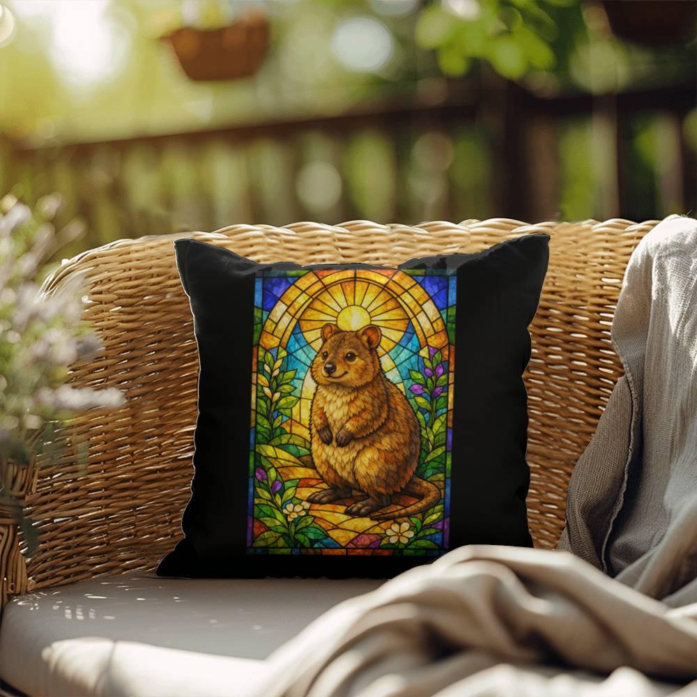 Shop our premium quokka stained glass style throw pillow from MySisterIsASurvivor.
