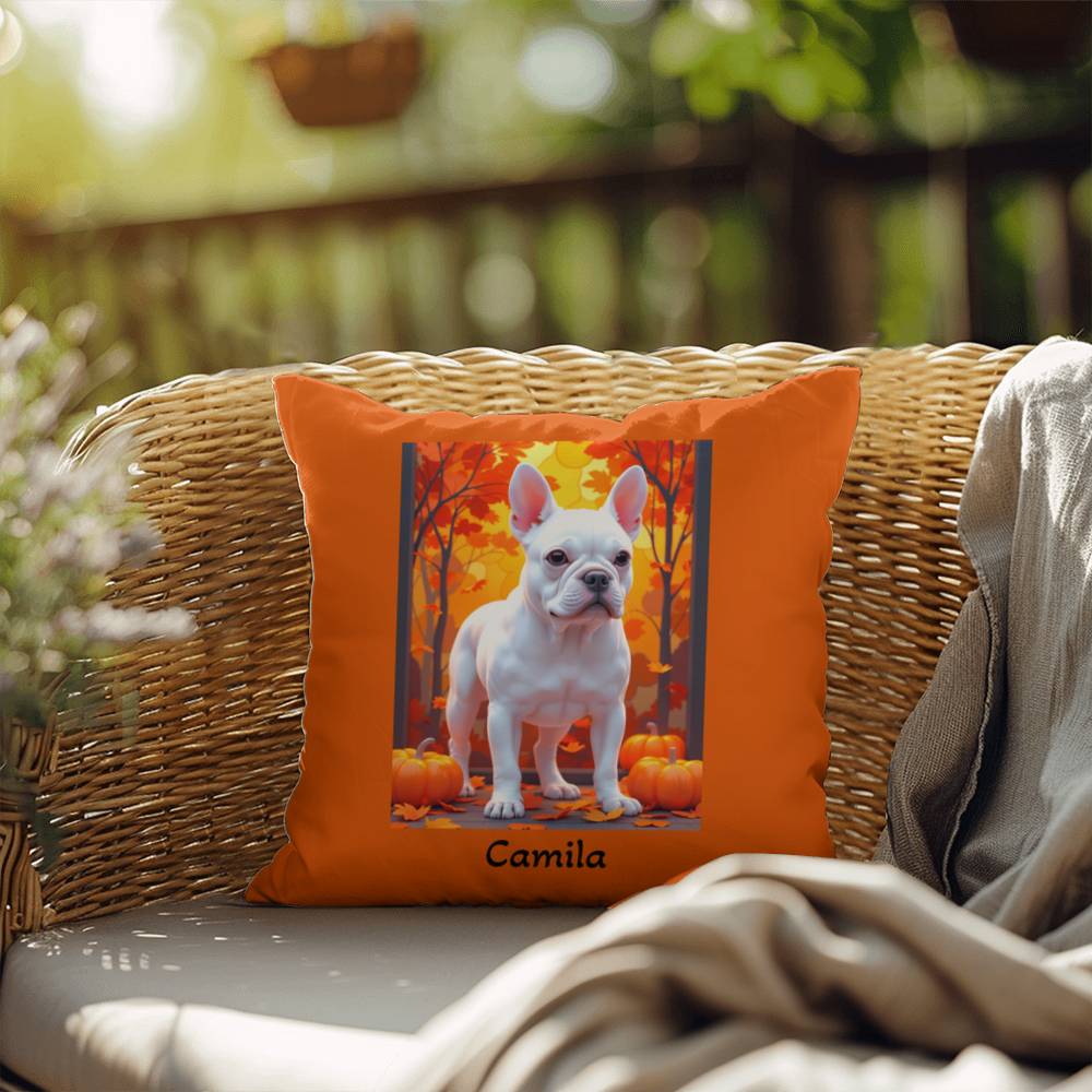 White French Bulldog pillow, personalized indoor outdoor dog cushion, custom Frenchie decor - MySisterIsASurvivor