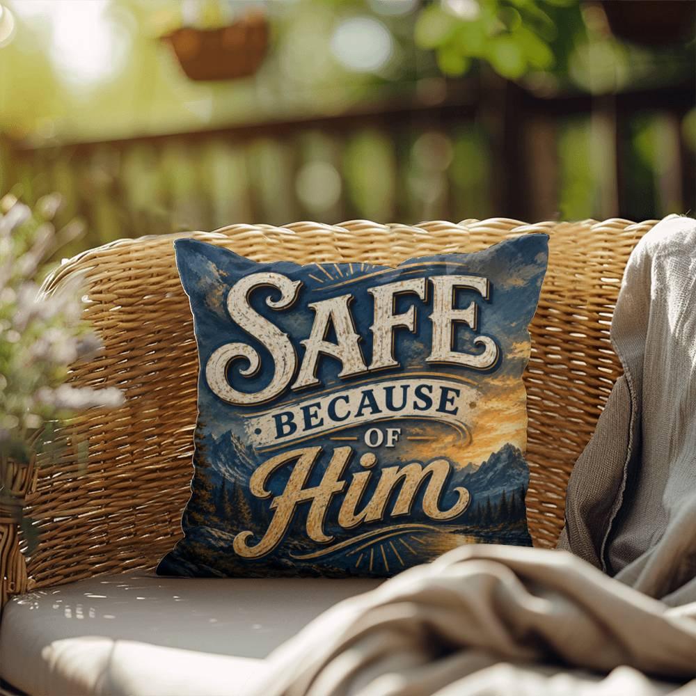 Shop our safe because of him throw pillow featuring the 20" x 20" style option from MySisterIsASurvivor.