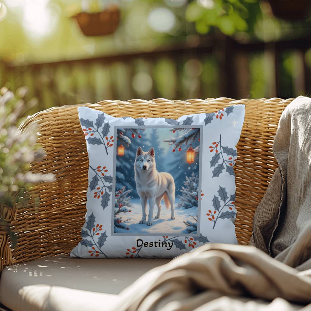 Husky Silver Pillow - Arctic Husky pillow, winter dog home decor, cozy indoor/outdoor throw