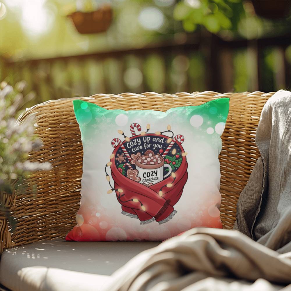 Cozy Up and Care for You Throw Pillow - Relaxing mental health themed holiday throw pillow