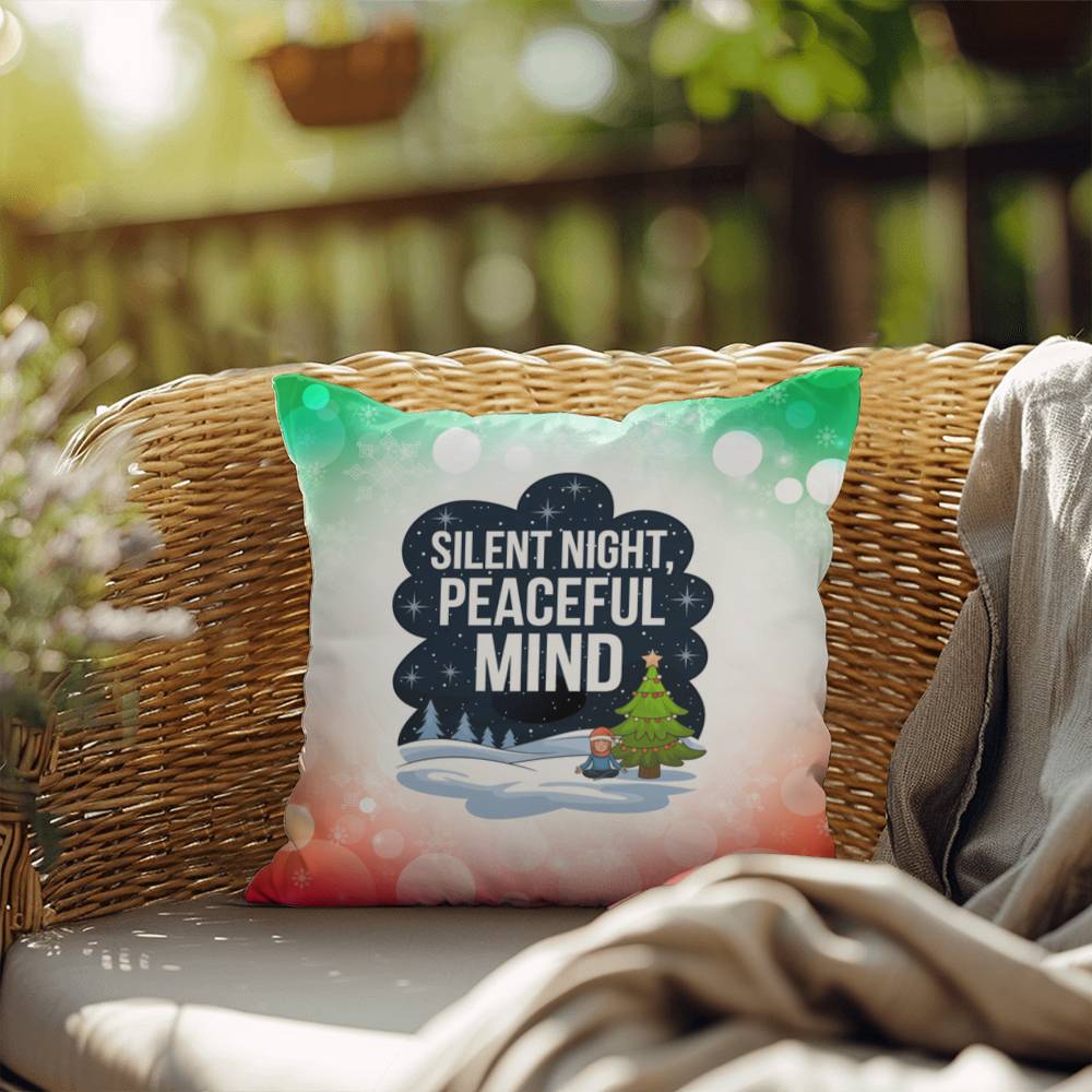 Silent Night, Peaceful Mind Throw Pillow - Holiday mindfulness mental health decorative pillow