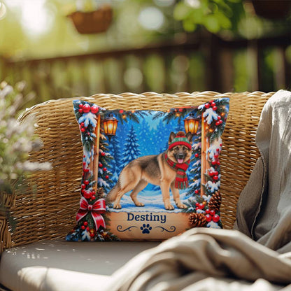 German Shepherd (Tan Coat) - Personalized Winter Accent Pillow, Custom Dog Name Gift for GSD Homes