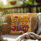 Breathe, Relax, Feast! pillow in fall colors with Thanksgiving mindfulness quote for cozy home spaces
