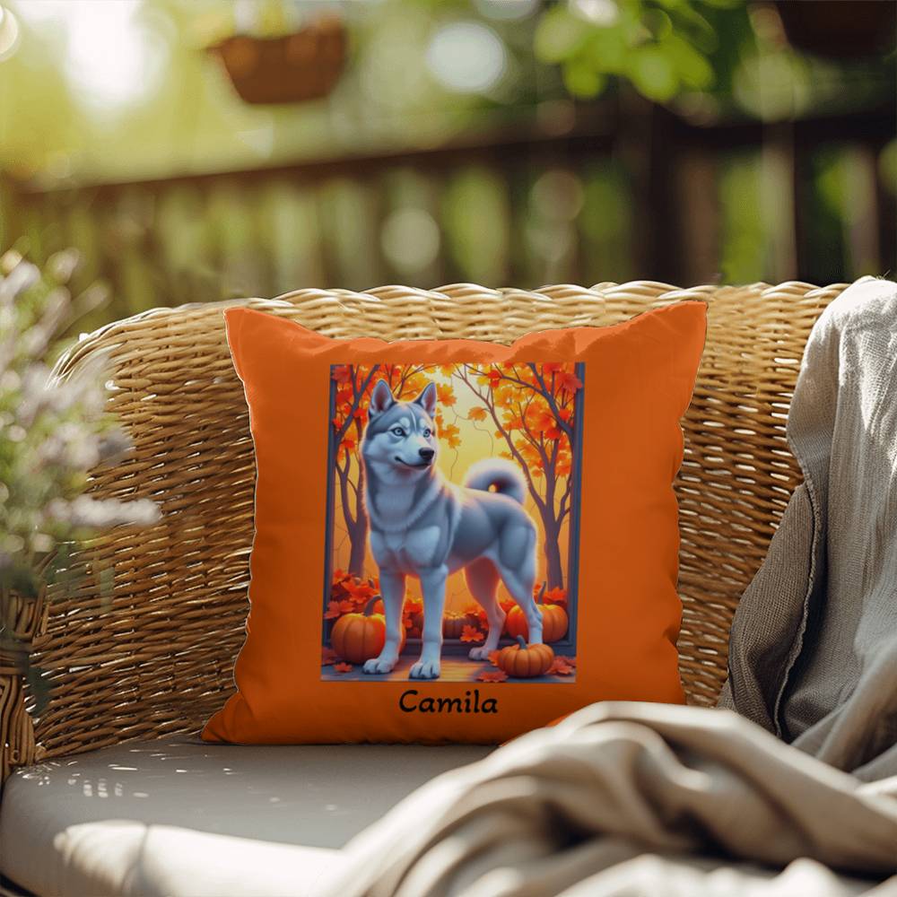 Silver Siberian Husky pillow blue eyes, personalized indoor outdoor dog cushion, home accent - MySisterIsASurvivor