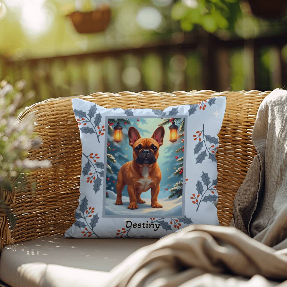 French Bulldog Red Fawn Pillow - Festive French Bulldog pillow, winter dog decor, personalized accent