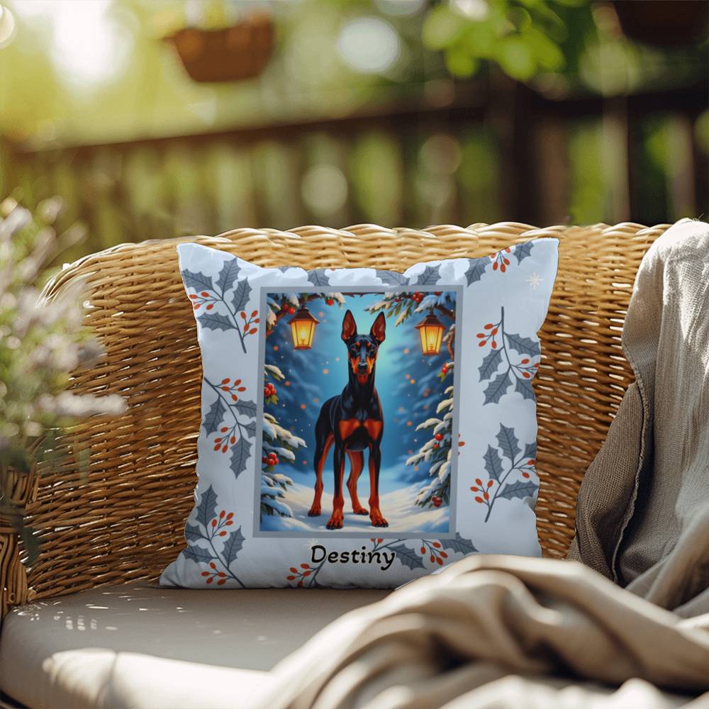Doberman Black & Rust Pillow - Cozy winter dog throw pillow, holiday home decor, guardian dog accent