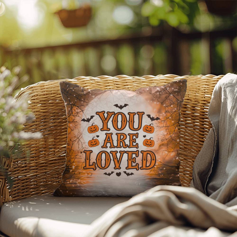 Mental health indoor/outdoor pillow with “You Are Loved” for comforting décor