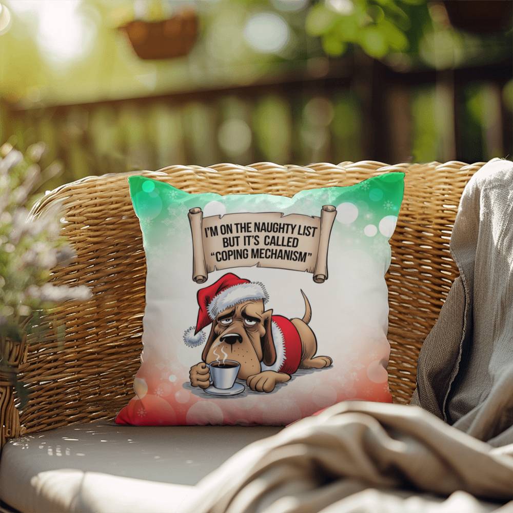 I’m on the Naughty List (Dog) Throw Pillow - Christmas humor gift pillow for dog lovers