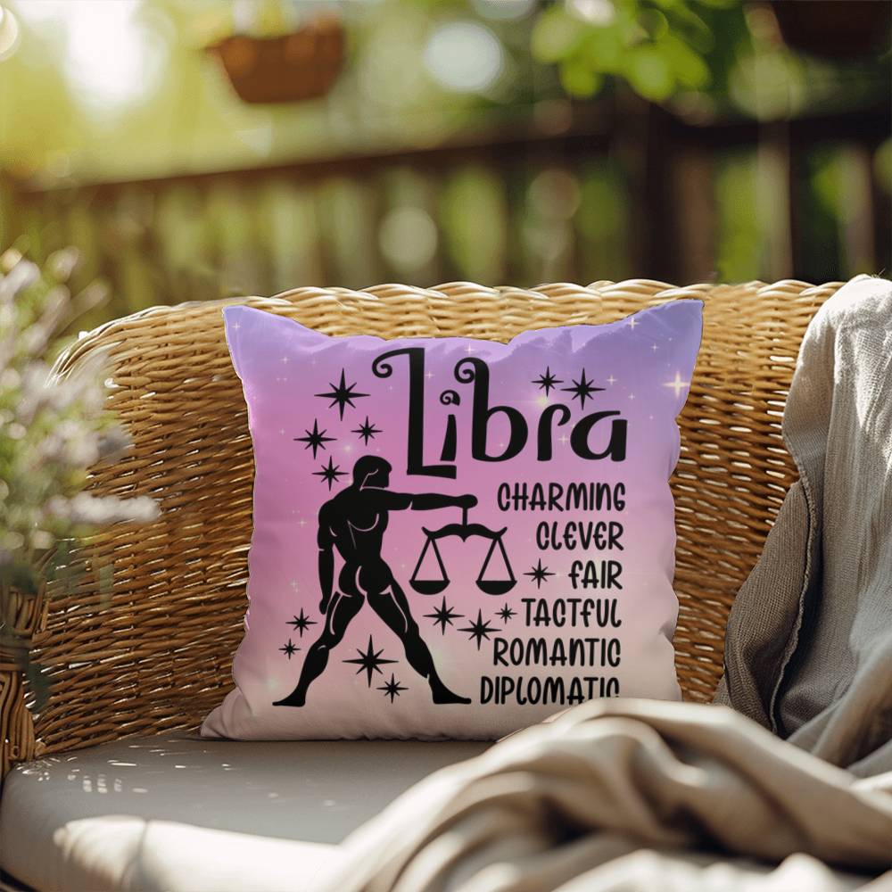 Libra Indoor/Outdoor Pillow – Zodiac Astrology Decor, Boho Accent for Home & Patio