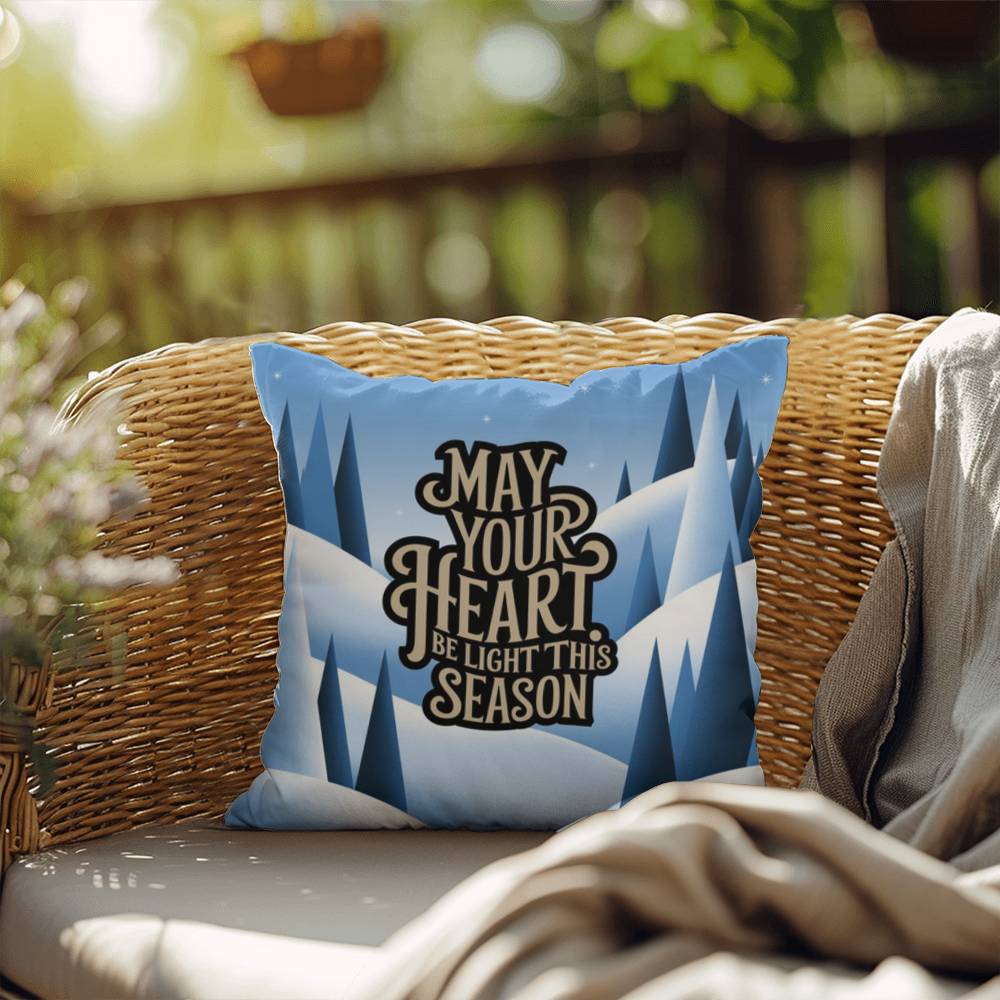 May Your Heart Be Light This Season Throw Pillow - Serene Christmas pillow for reflection