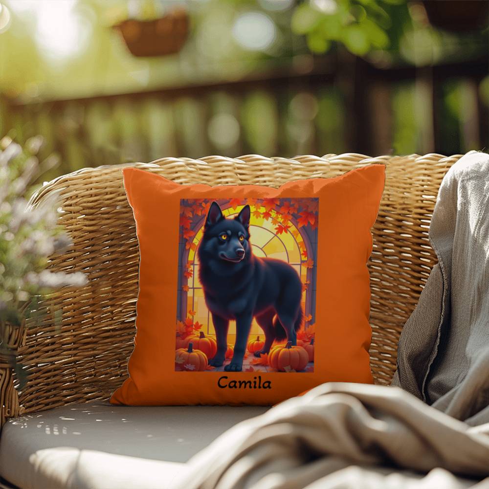 Black Siberian Husky pillow amber eyes, personalized indoor outdoor dog cushion for Husky lovers - MySisterIsASurvivor