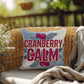 Cranberry Calm throw pillow with peaceful mindfulness quote and seasonal fall home décor accent