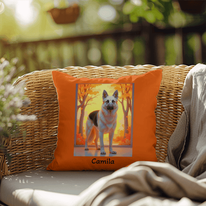 Black and Cream German Shepherd pillow, personalized indoor outdoor water-resistant dog cushion - MySisterIsASurvivor