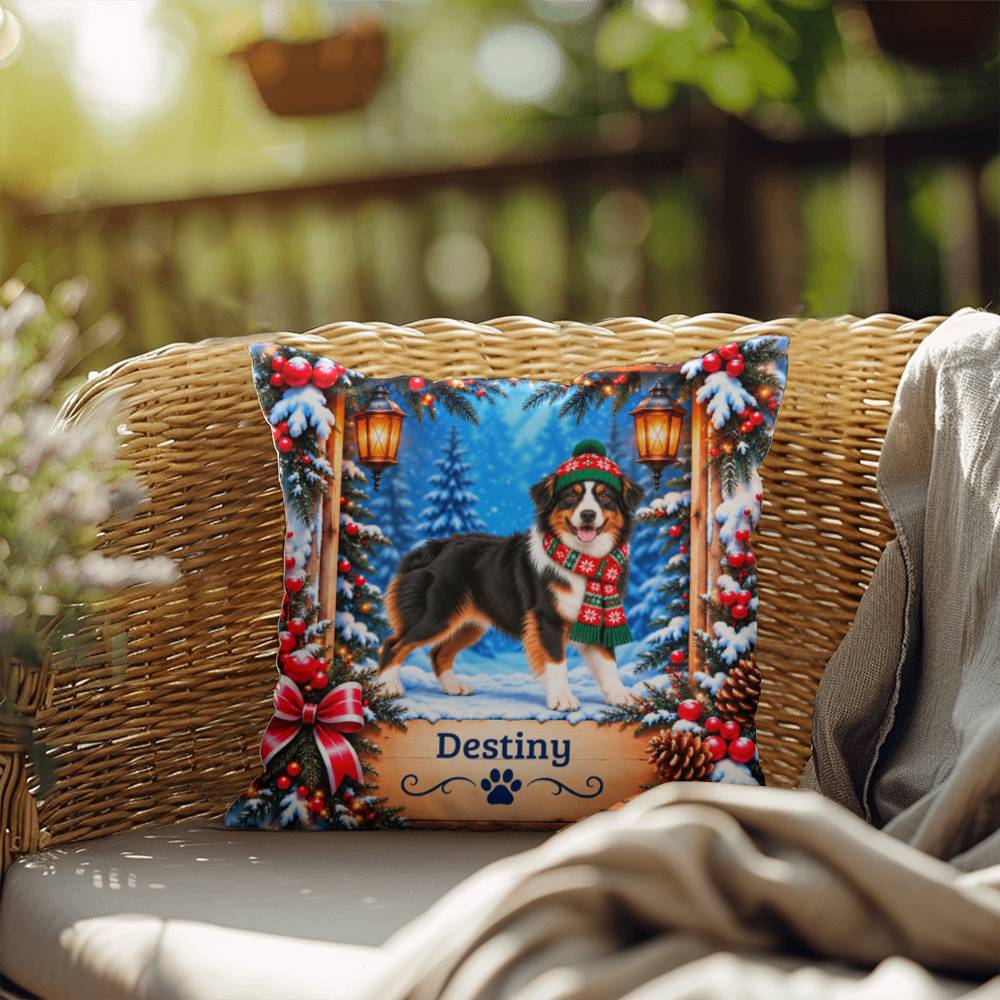 Australian Shepherd (Black Tri-Color Coat) - Personalized Aussie Pillow, Snowy Cabin Companion Gift