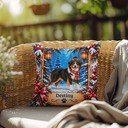 Australian Shepherd (Black Tri-Color Coat) - Personalized Aussie Pillow, Snowy Cabin Companion Gift