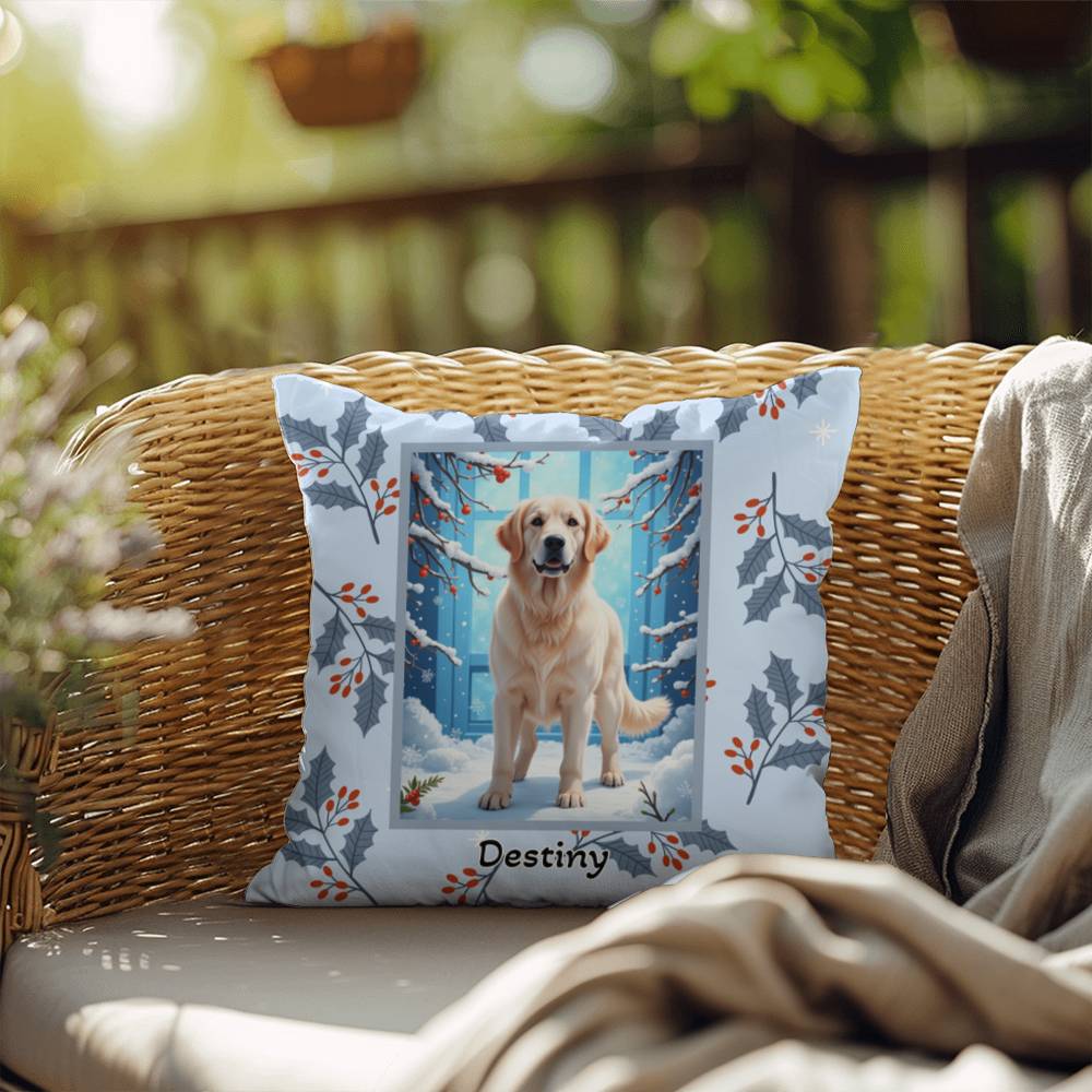 Golden Retriever White Pillow - Cozy Golden Retriever pillow, winter indoor dog throw, festive accent