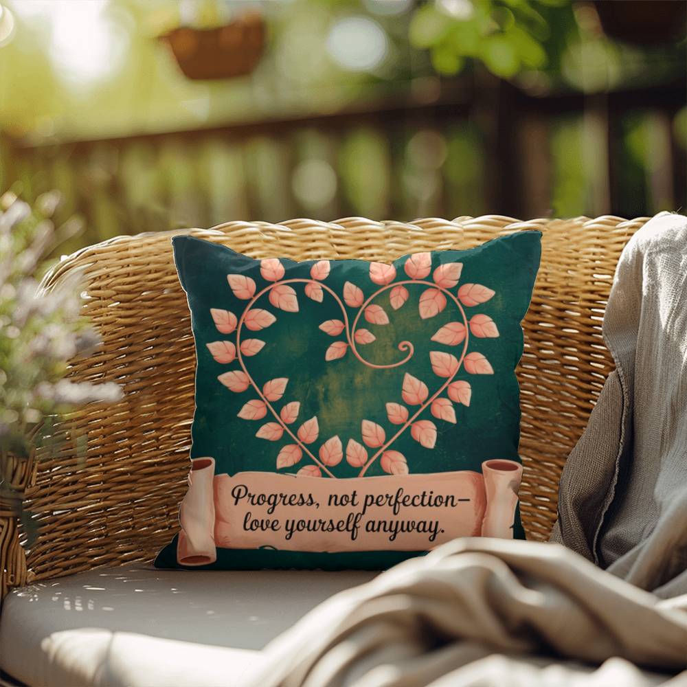 Progress, Not Perfection - Love Yourself Anyway: Indoor/Outdoor Pillow Self-Care for Relaxation, Mindfulness & Emotional Wellness