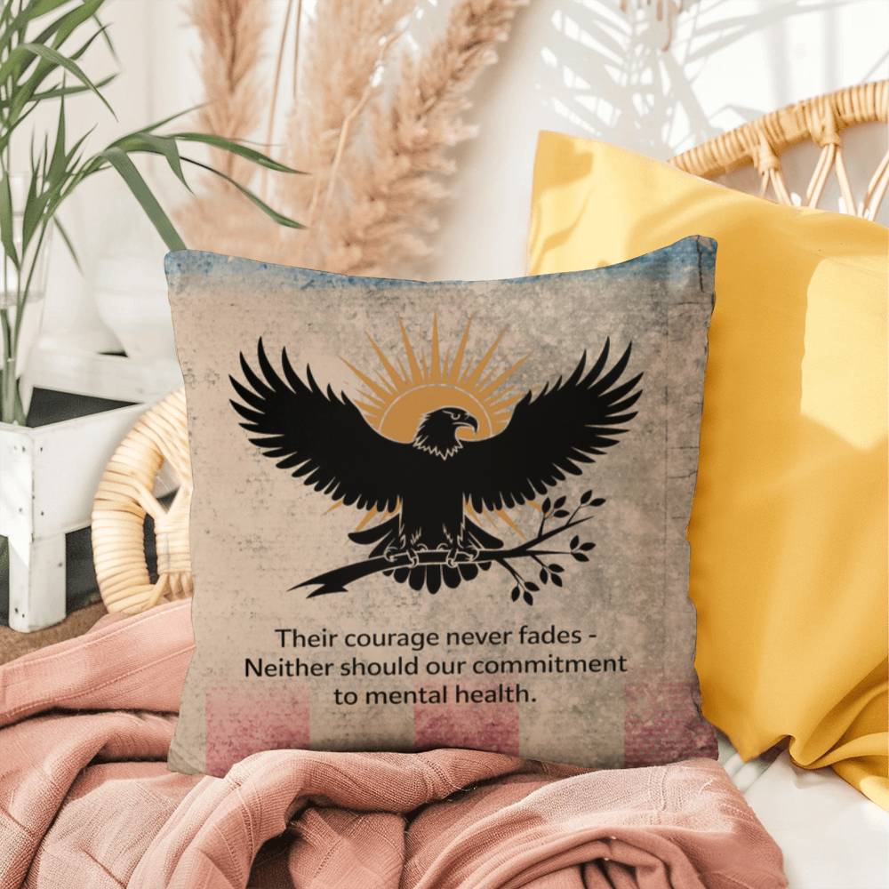 Their Courage Never Fades Indoor/Outdoor Pillow: Resilient Comfort - Mental Health & Memorial Tribute