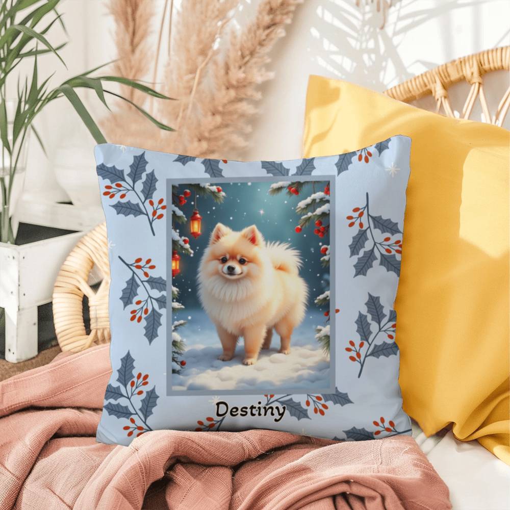 Pomeranian Cream Pillow - Holiday Pom pillow, seasonal dog throw, indoor/outdoor home accent