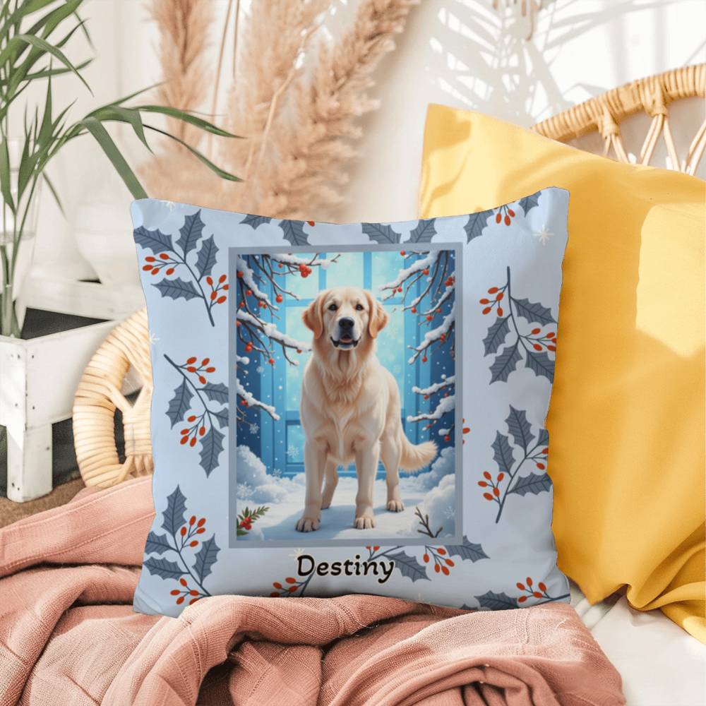 Golden Retriever White Pillow - Cozy Golden Retriever pillow, winter indoor dog throw, festive accent