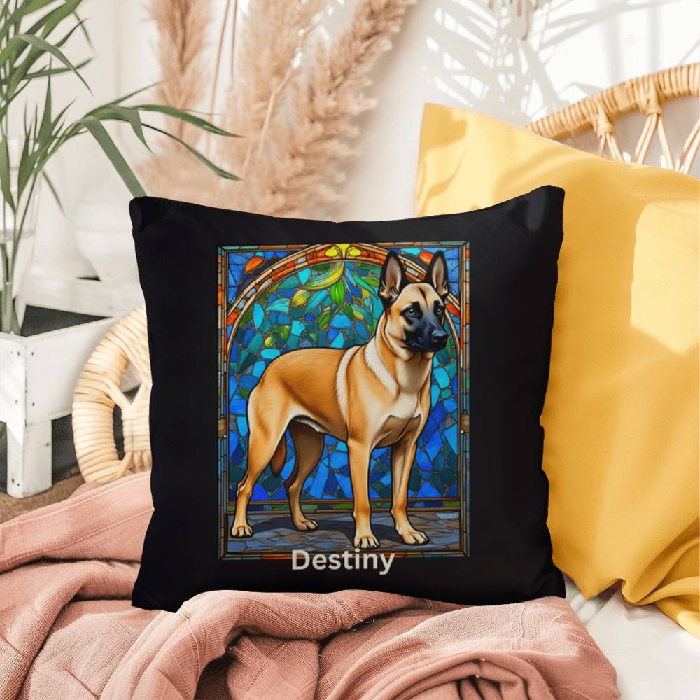 Belgian Malinois (Cream Sable) Indoor/Outdoor Pillow - Personalized Stained Glass Dog Tribute & Comfort Gift