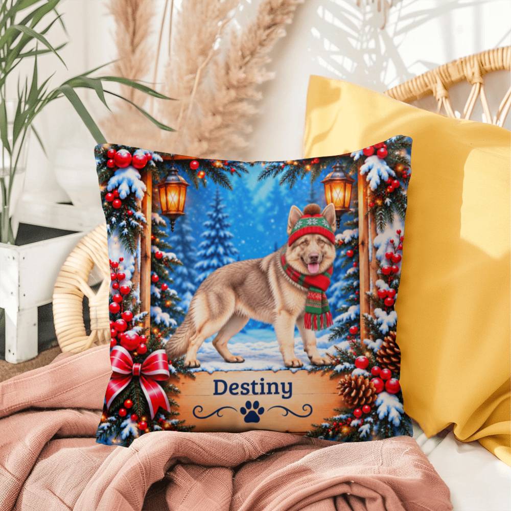 German Shepherd (Isabella Coat) - Personalized Woodland Throw Pillow, Custom Dog Name Winter Gift