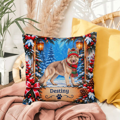 German Shepherd (Isabella Coat) - Personalized Woodland Throw Pillow, Custom Dog Name Winter Gift
