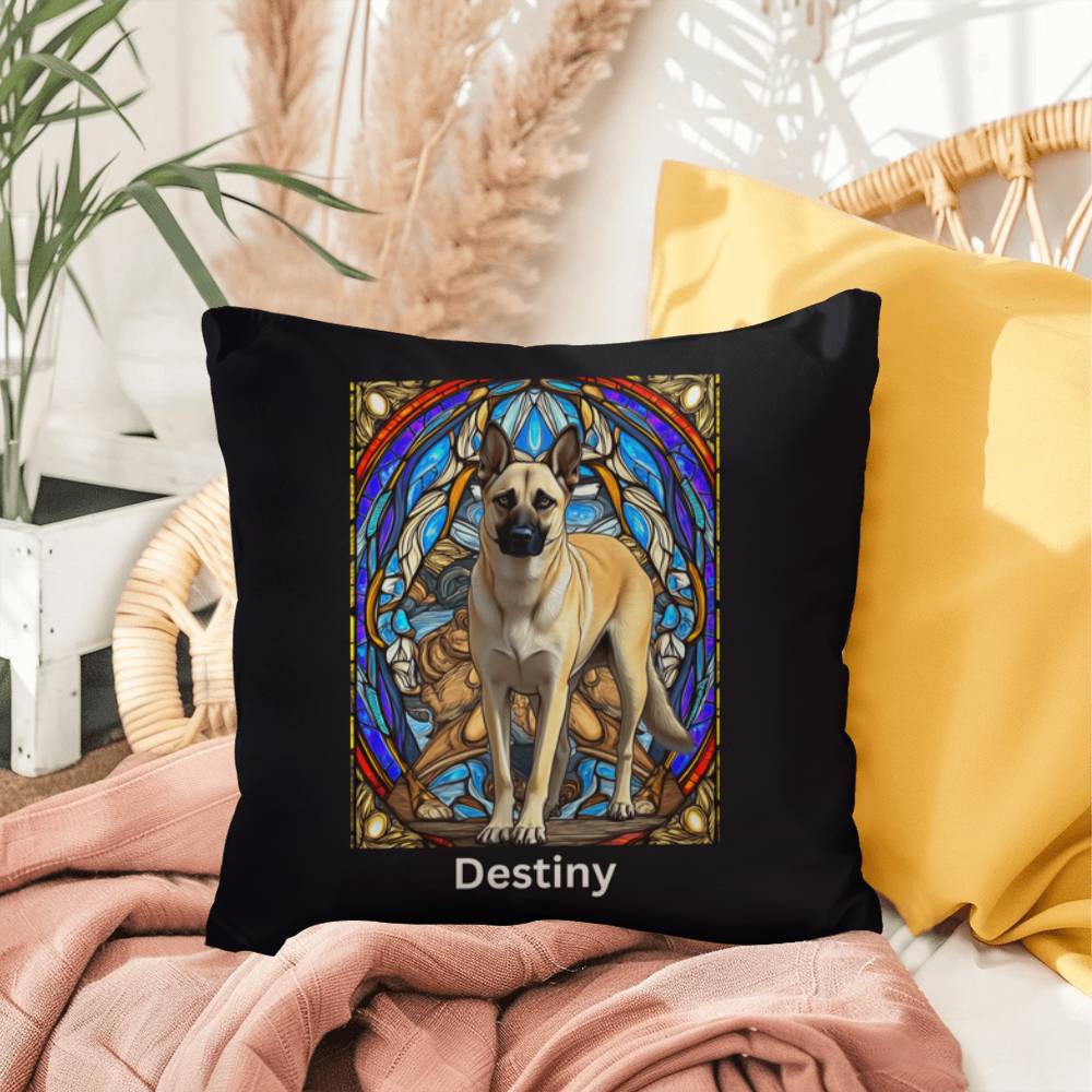 Belgian Malinois (Cream) Indoor/Outdoor Pillow - Personalized Stained Glass Dog Tribute & Comfort Gift