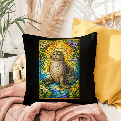 Shop our seal stained glass style throw pillow featuring the 20" x 20" style option from MySisterIsASurvivor.
