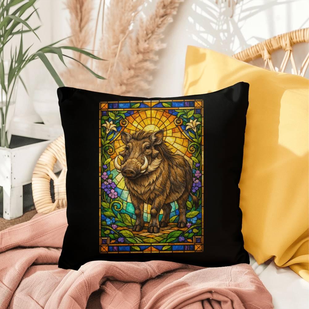 Shop our warthog stained glass style throw pillow featuring the 20" x 20" style option from MySisterIsASurvivor.