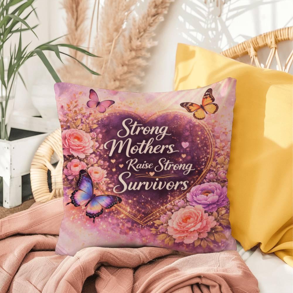 Shop our premium strong mothers raise strong survivors throw pillow from MySisterIsASurvivor.
