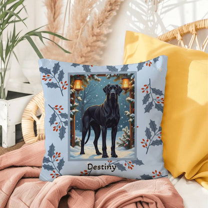 Great Dane Black Pillow - Gentle Giant throw pillow, winter Great Dane home decor, cozy dog accent