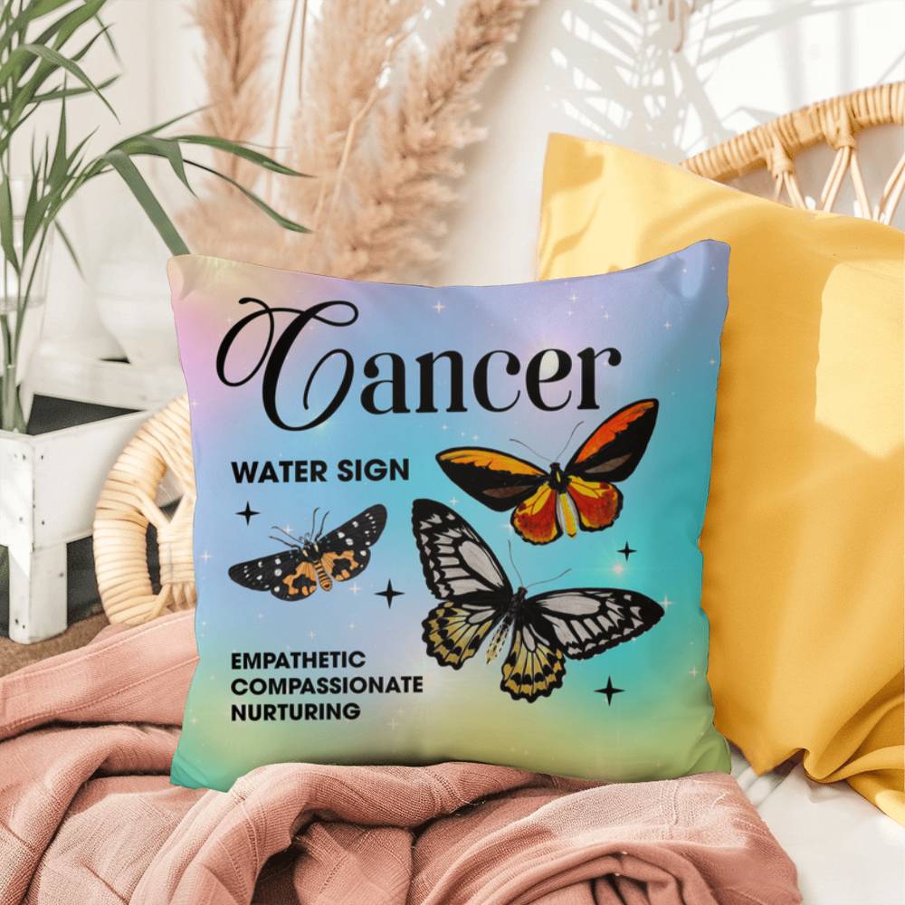 Cancer Butterfly Indoor/Outdoor Pillow – Zodiac Astrology Decor, Boho Accent for Home & Patio