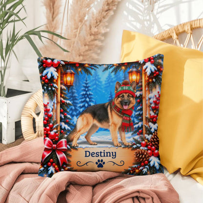 German Shepherd (Black & Tan Coat) - Personalized Lodge Pillow, Winter Gift for Shepherd Owners